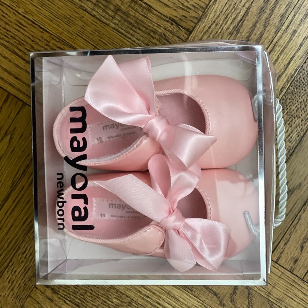 Mayoral Bow Tie Pink Mary Jane Heart Shoes Baby 9M